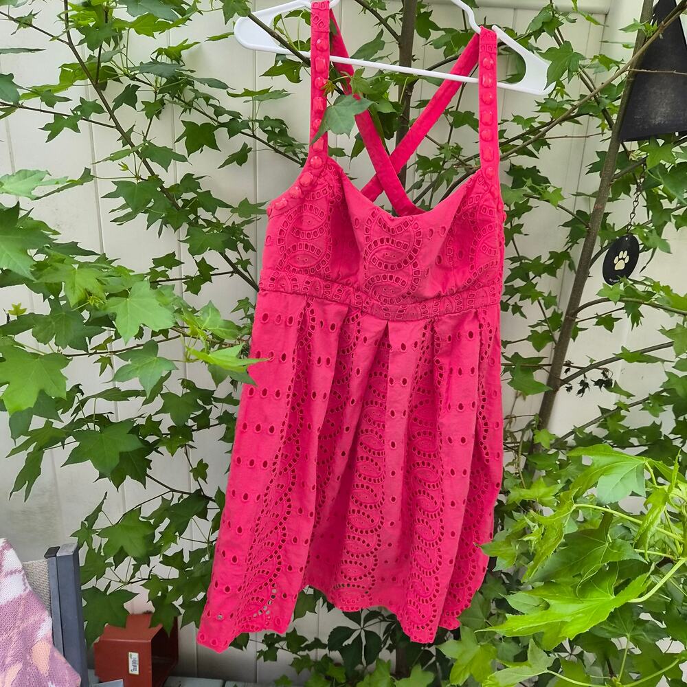 INC‎ Hot Pink Eyelet Embroidered Mini Dress Strap Crossback - Sz 10